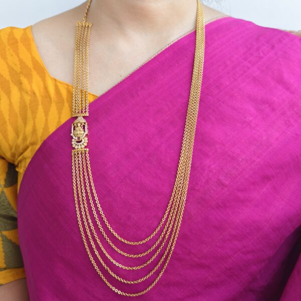 fj1898 antique finish lakshmi ruby stone 5 step chandraharam 30inch