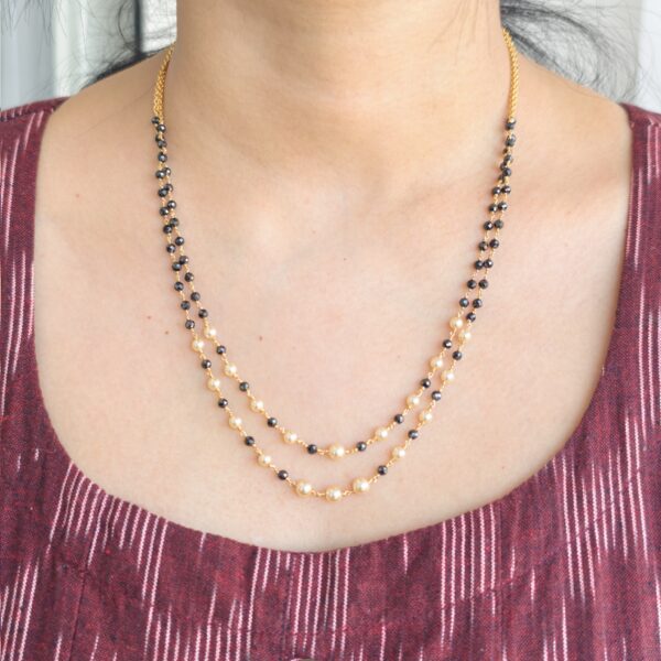 fj2075 black diamonds with swarovski pearl 2 step chain 18 inch kattutheega
