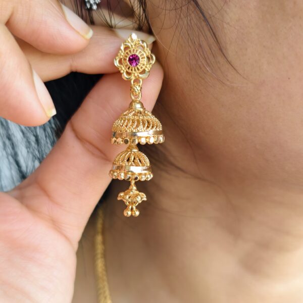 fj2078 3 step micro gold plated screwback jhumkas