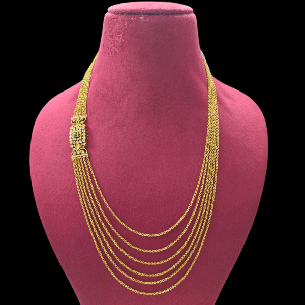 fj2142 antique finish 6step side pendant green stone chandraharam