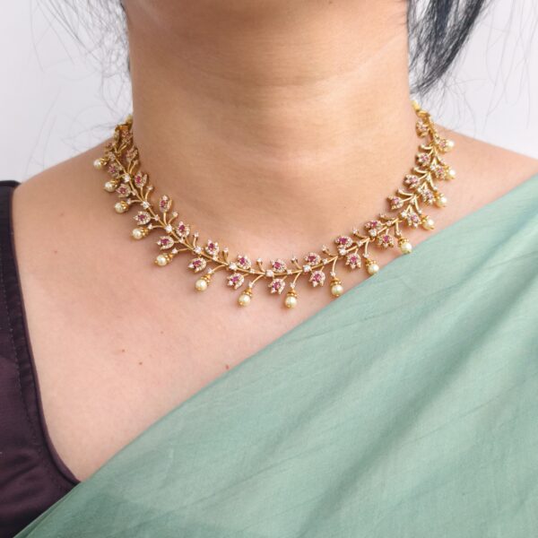 fj2146 Antique finish rubi stone floral neckset with ear rings