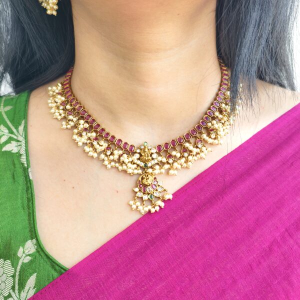 fj2196 antique finish lakshmi guttapusalu neckset with pushback earrings