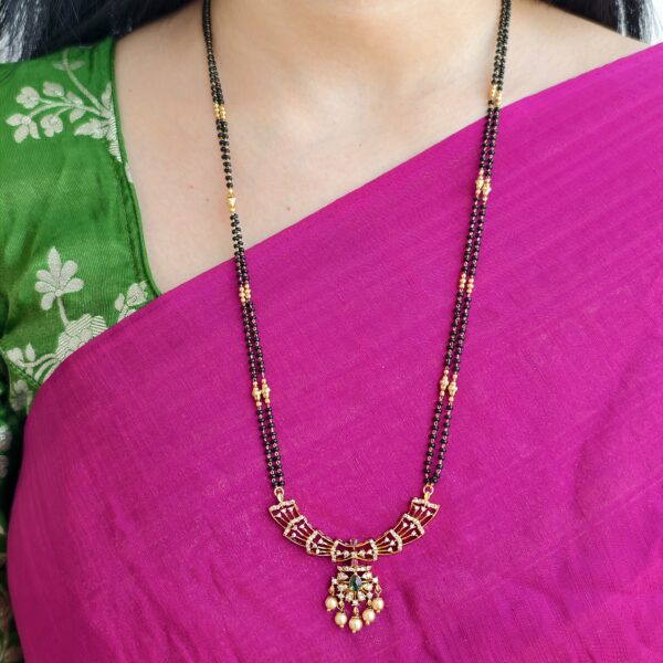 fj2210 2 lines cz pendant black beads 26inch