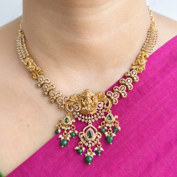 fj2264 ad white stone with green beads hangings and screwback earring along with the back chain