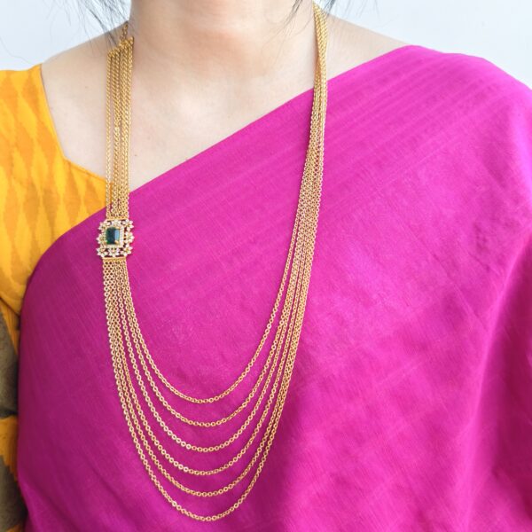 fj2300 antique finish green stone side pendant 6 lines 30 inches chandraharam