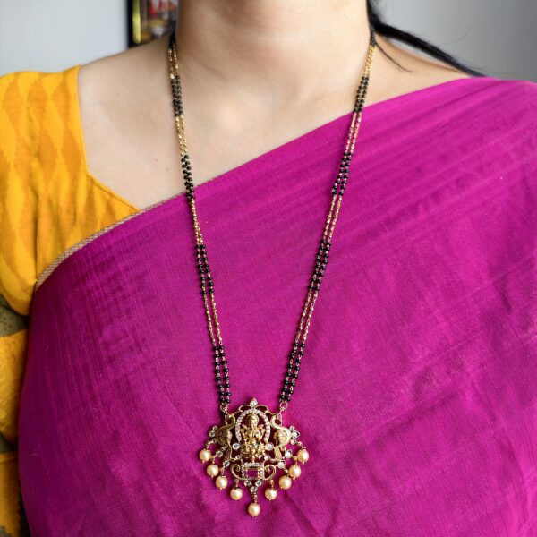 fj2356 real gold look palakasarlu with black beads 26 inch lakshmi pendant blackbeads