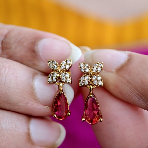 fj2384 small size glass pink stone screwback earrings