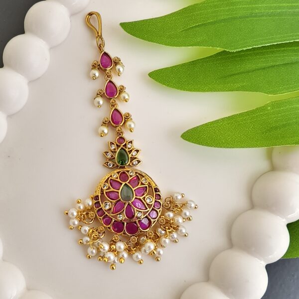 fj2392 antique finish pota stone maang teeka