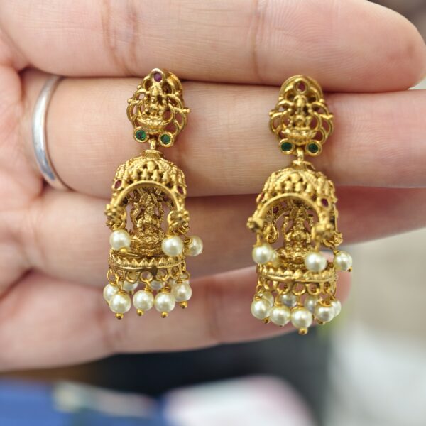 fj2406 matt finish lakshmi gopuram style pushback jhumkas