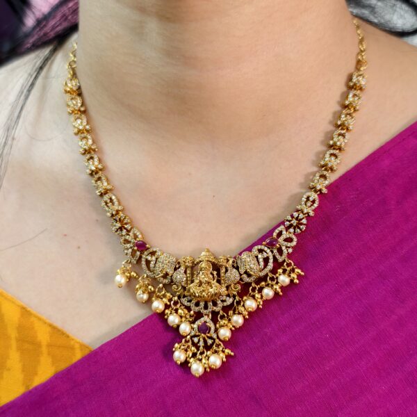 fj2417 real gold look lakshmi cz with ruby pota stone neckset with backchain and screwback earrings