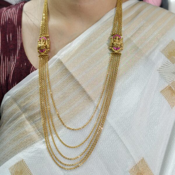 fj2462 jadav kundan lakshmi 2 side pendant 5 line chandraharam 30inch