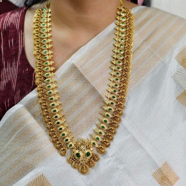 fj2473 real gold look alike lakshmi kasuharam with bombay screwback earrings