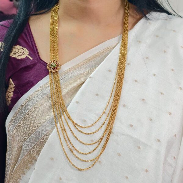 fj2552 Antique finish 5step potastone side pendant 30inch chandraharam