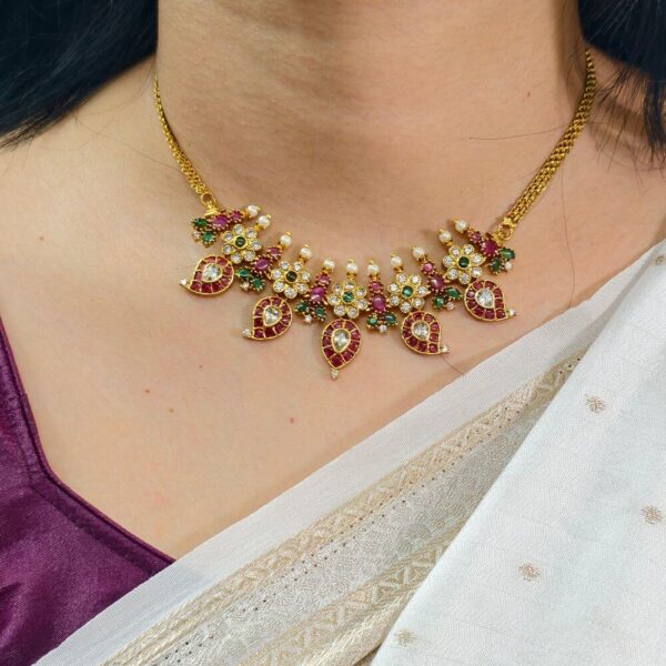 fj2553 Antique finish kempu stone chocker with pushback earrings