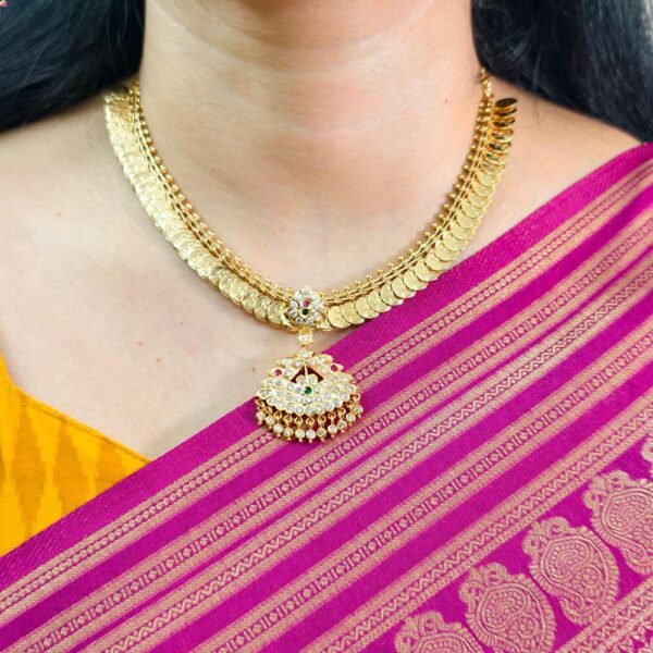 fj2558 pure panchaloham lakshmi coin neckset with micro gold backchain