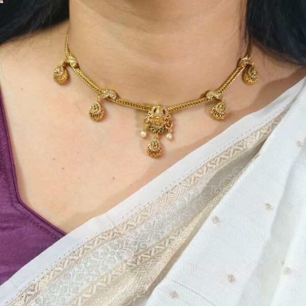 fj2602 real gold look antique finish balaji Naan neckset with screwback earrings