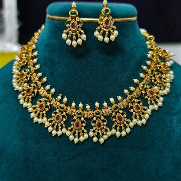 fj2633 multi colour guttapusalu neckset with pushback earrings