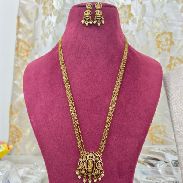 fj2731 ashtalakshmi with balaji pendant chandraharam with screwback earrings 30 inch