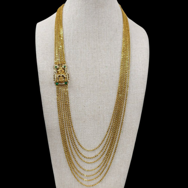 fj2784 real gold replica 7 step lakshmi chandraharam 30 inch step chandraharam green stone