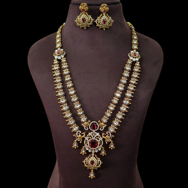 fj2822 double step ruby with kundan stone lona haram with pushback earrings
