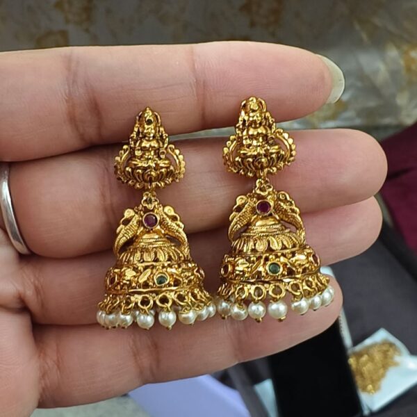 fj2850 real gold look lakshmi stud jhumka with screwback earrings