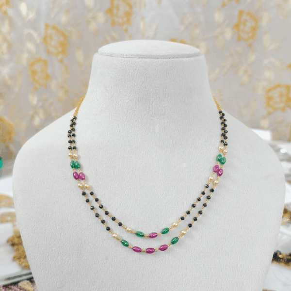 fj3019 2line black diamonds with real strawberry beads chain kattutheega 18 inch