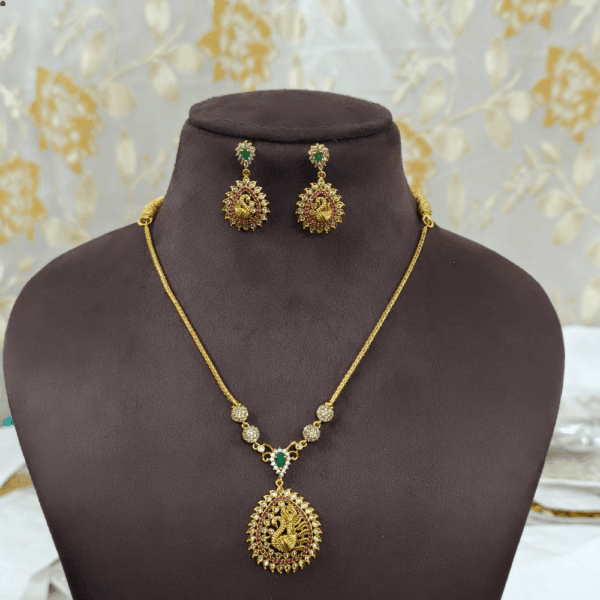 fj3043 peacock pendant naan chain with pushback earrings with backchain
