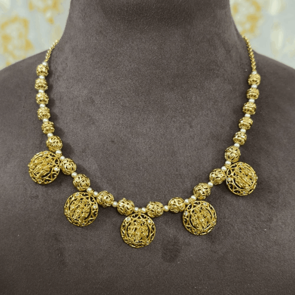 fj3069 antique nakshi ramparivar pendant with nakshi ball and swarovski pearl neckpiece