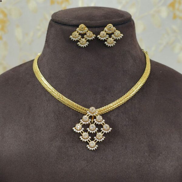 fj3054 ad white stone pendant with earstuds pushback with naan patti chain along with backchain