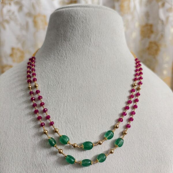 fj3070 real gold design chetam rubies with green strawberry beads kattu theega 18 inch chain