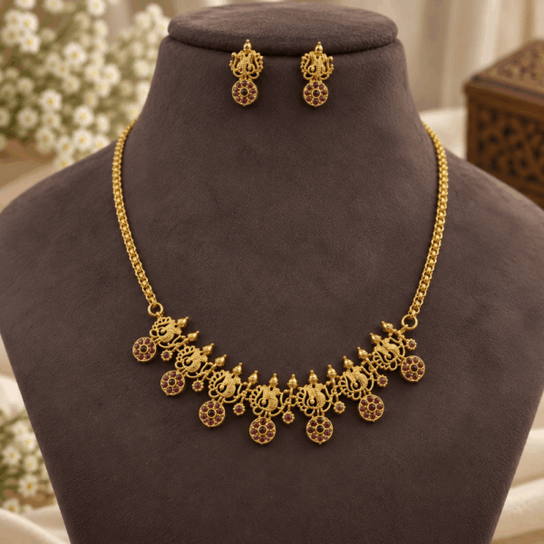 fj3094 matt finish chocker with pushback earrings stones may vary
